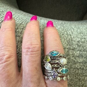 Silpada set 7 sterling silver stackable rings with gemstones fits size 7 3/4–8